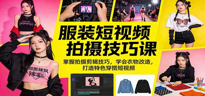 服装短视频拍摄技巧课：掌握拍摄剪辑技巧，学会衣物改造，打造特色穿搭短视频-亿起创业网-副业兼职月入过万-自媒体、引流推广、网赚项目、短视频、技术教程等创业项目资源