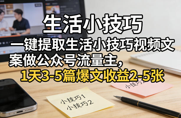 一键提取生活小技巧视频文案做公众号流量主，1天3-5篇爆文收益2-5张-亿佰盟网