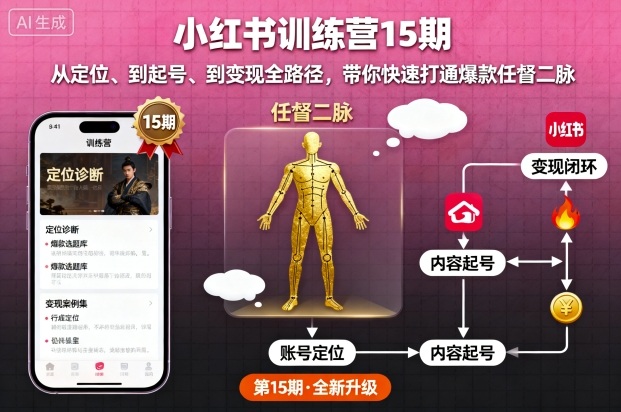 小红书训练营15期，从定位、到起号、到变现全路径，带你快速打通爆款任督二脉-亿佰盟网