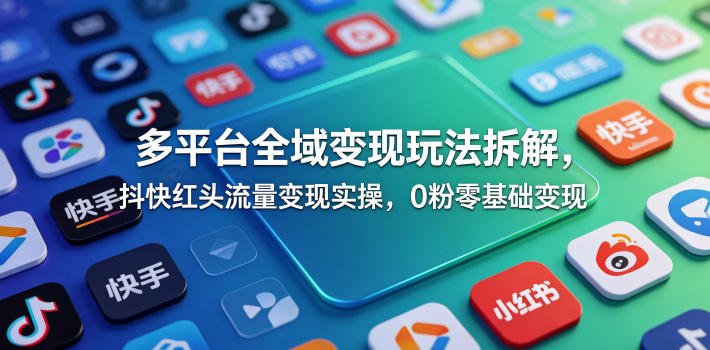 多平台全域变现玩法拆解，抖快红头流量变现实操，0粉零基础变现-亿起创业网-副业兼职月入过万-自媒体、引流推广、网赚项目、短视频、技术教程等创业项目资源