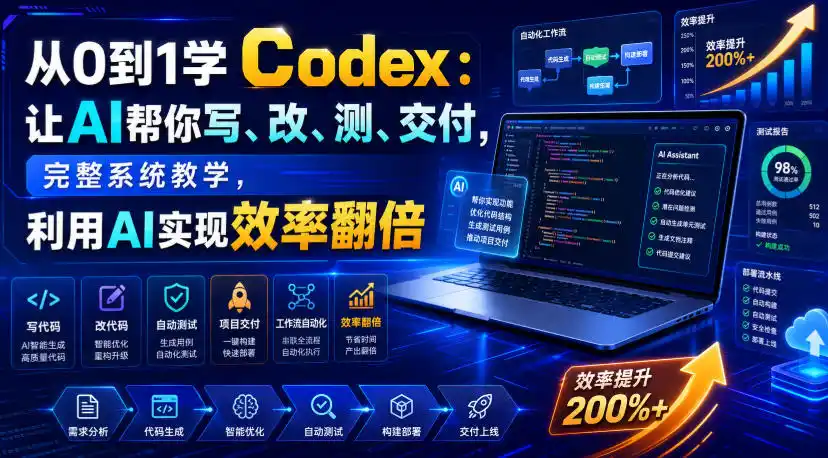 从0到1学Codex：让AI帮你写、改、测、交付，完整系统教学，利用AI实现效率翻倍(更新0918)-亿起创业网-副业兼职月入过万-自媒体、引流推广、网赚项目、短视频、技术教程等创业项目资源