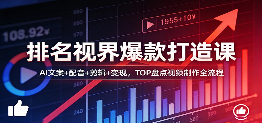 排名视界爆款打造课：AI文案+配音+剪辑+变现，TOP盘点视频制作全流程-亿佰盟网