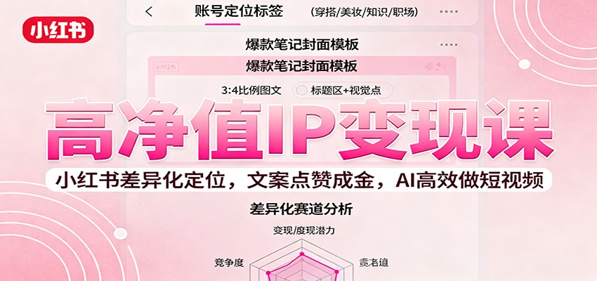 高净值IP变现课：小红书差异化定位，文案点赞成金， AI高效做短视频-亿佰盟网