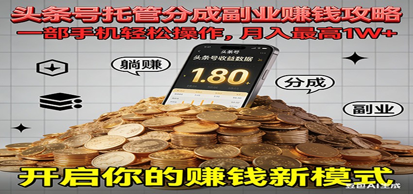 全程托管今日头条，一部手机就可以开干，最高躺赚1W+-亿佰盟网