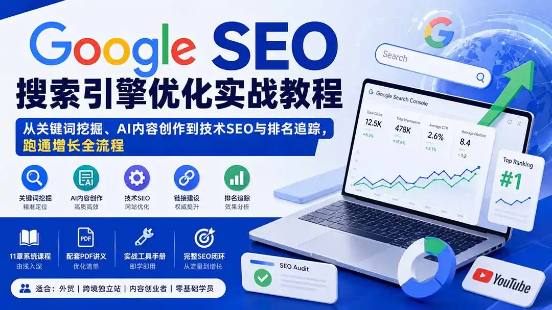 Google SEO搜索引擎优化实战教程：从关键词挖掘、AI内容创作到技术SEO与排名追踪，跑通增长全流程-亿起创业网-副业兼职月入过万-自媒体、引流推广、网赚项目、短视频、技术教程等创业项目资源
