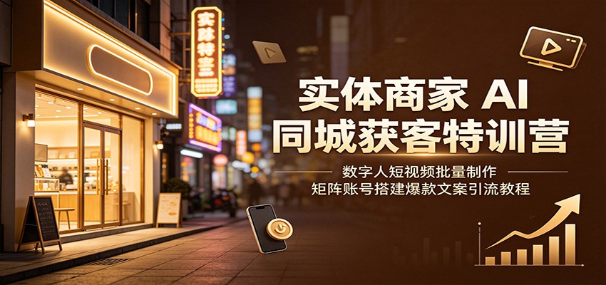 实体商家AI同城获客特训营:数字人短视频批量制作,矩阵账号搭建爆款文案引流教程-亿起创业网-副业兼职月入过万-自媒体、引流推广、网赚项目、短视频、技术教程等创业项目资源