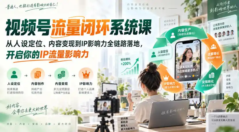 视频号流量闭环系统课,从人设定位、内容变现到IP影响力全链路落地,开启你的IP流量影响力-亿起创业网-副业兼职月入过万-自媒体、引流推广、网赚项目、短视频、技术教程等创业项目资源