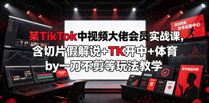 某TikTok中视频大佬会员实战课，含切片假解说+TK开中+体育by一刀不剪等玩法教学-亿起创业网-副业兼职月入过万-自媒体、引流推广、网赚项目、短视频、技术教程等创业项目资源