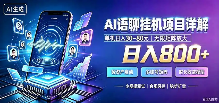 AI语聊挂机，日入800+，适用个人副业，工作室矩阵操作-亿起创业网-副业兼职月入过万-自媒体、引流推广、网赚项目、短视频、技术教程等创业项目资源
