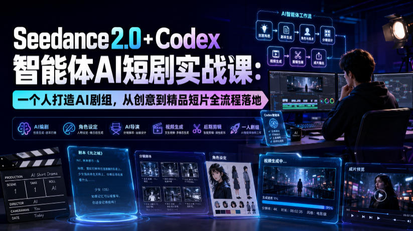 Seedance2.0+Codex智能体AI短剧实战课：一个人打造AI剧组，从创意到精品短片全流程-亿起创业网-副业兼职月入过万-自媒体、引流推广、网赚项目、短视频、技术教程等创业项目资源