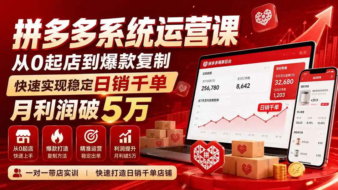 拼多多系统运营课(更新8月-亿起创业网-副业兼职月入过万-自媒体、引流推广、网赚项目、短视频、技术教程等创业项目资源