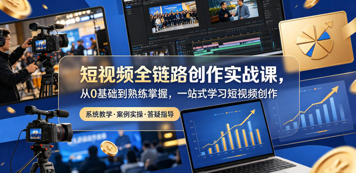 短视频全链路创作实战课，从0基础到熟练掌握，一站式学习短视频创作-亿起创业网-副业兼职月入过万-自媒体、引流推广、网赚项目、短视频、技术教程等创业项目资源