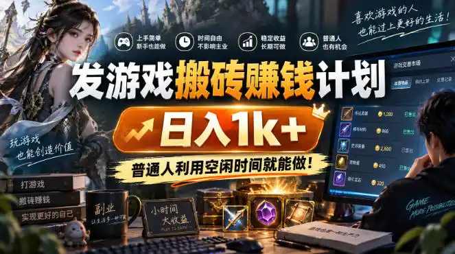 发游戏搬砖賺钱计划，日入1k+，普通人利用空闲时间就能做！【揭秘】-亿起创业网-副业兼职月入过万-自媒体、引流推广、网赚项目、短视频、技术教程等创业项目资源