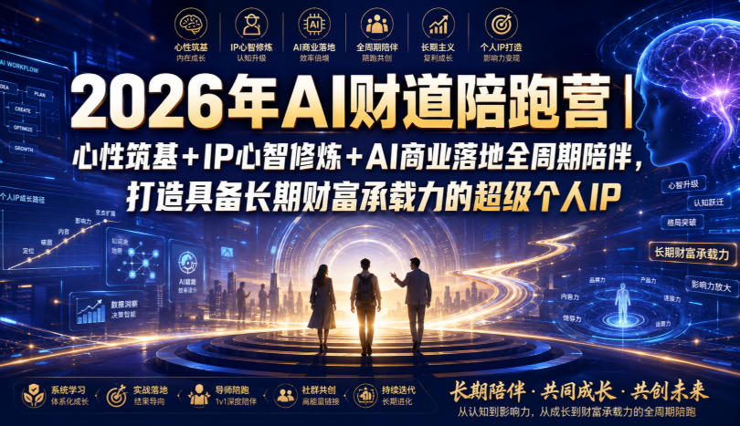 2026年AI财道陪跑营｜心性筑基+IP心智修炼+AI商业落地全周期陪伴，打造具备长期财富承载力的超级个人IP-亿起创业网-副业兼职月入过万-自媒体、引流推广、网赚项目、短视频、技术教程等创业项目资源