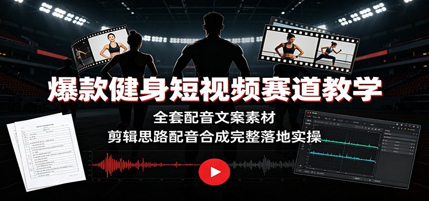 爆款健身短视频赛道教学：全套配音文案素材，剪辑思路配音合成完整落地实操-亿起创业网-副业兼职月入过万-自媒体、引流推广、网赚项目、短视频、技术教程等创业项目资源