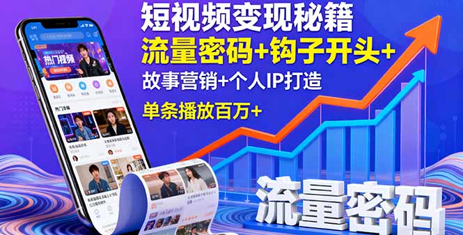 短视频变现秘籍，流量密码+钩子开头+故事营销+个人IP打造，单条播放百万+-亿佰盟网