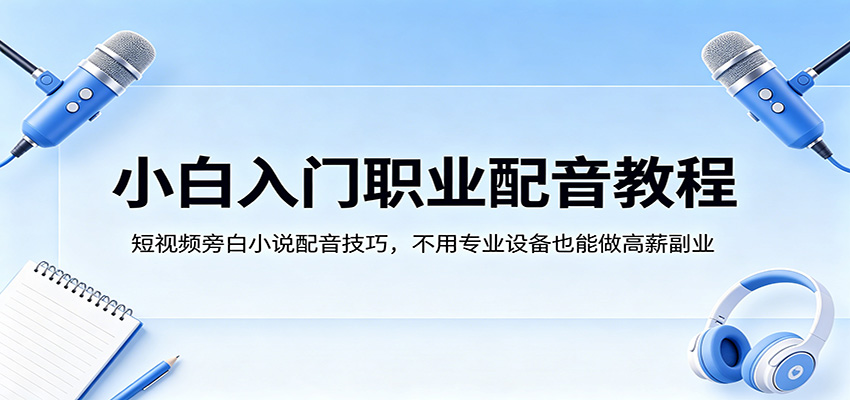 小白入门职业配音教程，短视频旁白小说配音技巧，不用专业设备也能做高薪副业-亿起创业网-副业兼职月入过万-自媒体、引流推广、网赚项目、短视频、技术教程等创业项目资源