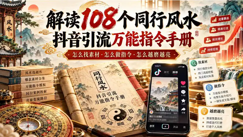 解读108个同行风水抖音引流万能指令手册，怎么找素材·怎么做指令·怎么越磨越亮【文档】-亿起创业网-副业兼职月入过万-自媒体、引流推广、网赚项目、短视频、技术教程等创业项目资源