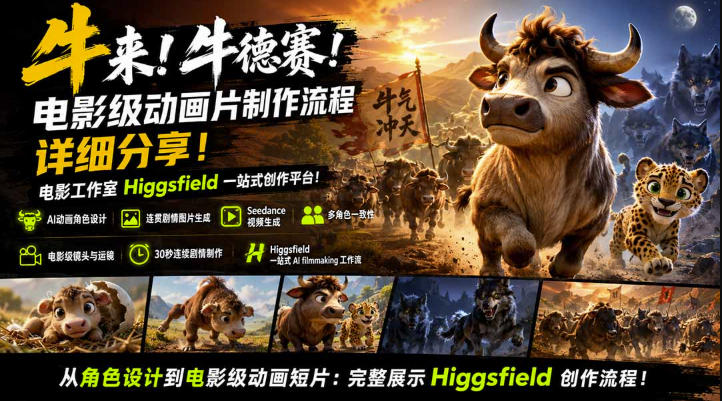 牛来！牛德赛！电影级动画片制作流程详细分享！电影工作室Higgsfield一站式创作平台，完整创作流程-亿起创业网-副业兼职月入过万-自媒体、引流推广、网赚项目、短视频、技术教程等创业项目资源