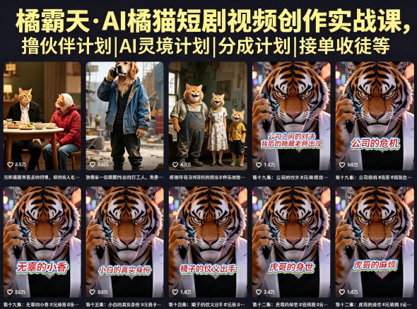 橘霸天·AI橘猫短剧视频创作实战课，撸伙伴计划|AI灵境计划|分成计划|接单收徒等-亿起创业网-副业兼职月入过万-自媒体、引流推广、网赚项目、短视频、技术教程等创业项目资源