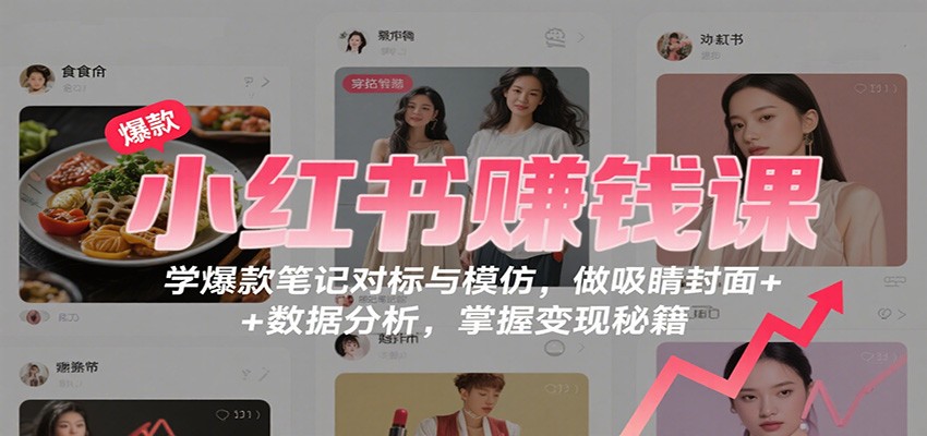 小红书赚钱课：学爆款笔记对标与模仿，做吸睛封面 + 数据分析，掌握变现秘籍-亿佰盟网
