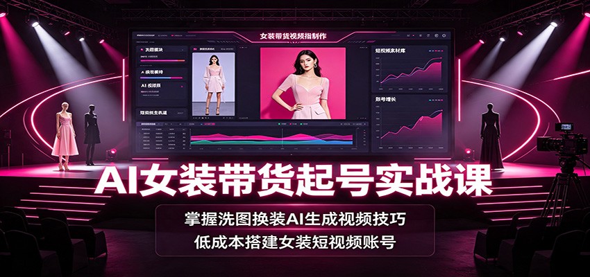 AI女装带货起号实战课：掌握洗图换装AI生成视频技巧，低成本搭建女装短视频账号-亿起创业网-副业兼职月入过万-自媒体、引流推广、网赚项目、短视频、技术教程等创业项目资源