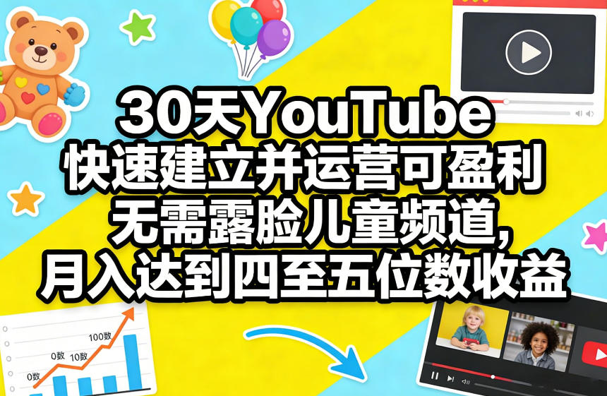 30天YouTube快速建立并运营可盈利无需露脸儿童频道，月入达到四至五位数收益-亿佰盟网