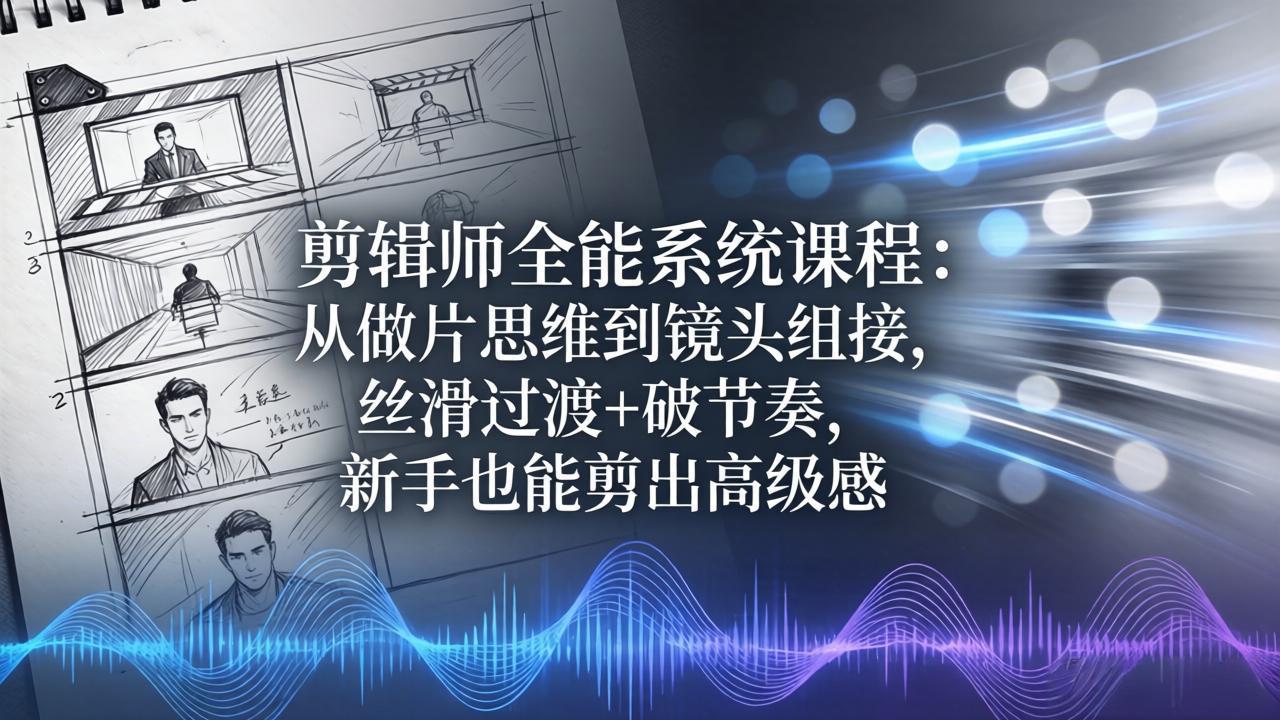 剪辑师全能系统课程：从做片思维到镜头组接，丝滑过渡+破节奏，新手也能剪出高级感-亿起创业网-副业兼职月入过万-自媒体、引流推广、网赚项目、短视频、技术教程等创业项目资源