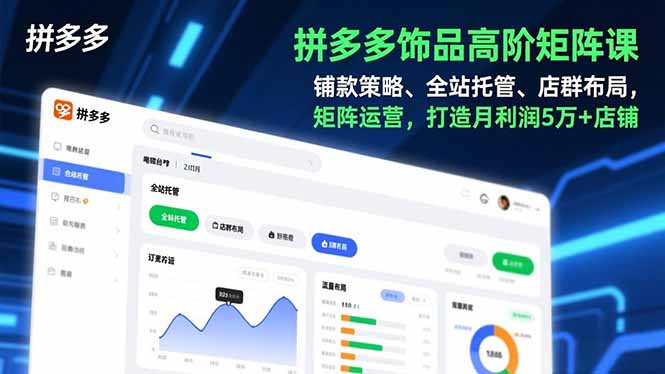 拼多多饰品高阶矩阵课，铺款策略、全站托管、店群布局，矩阵运营，打造月利润5万+店铺-亿佰盟网