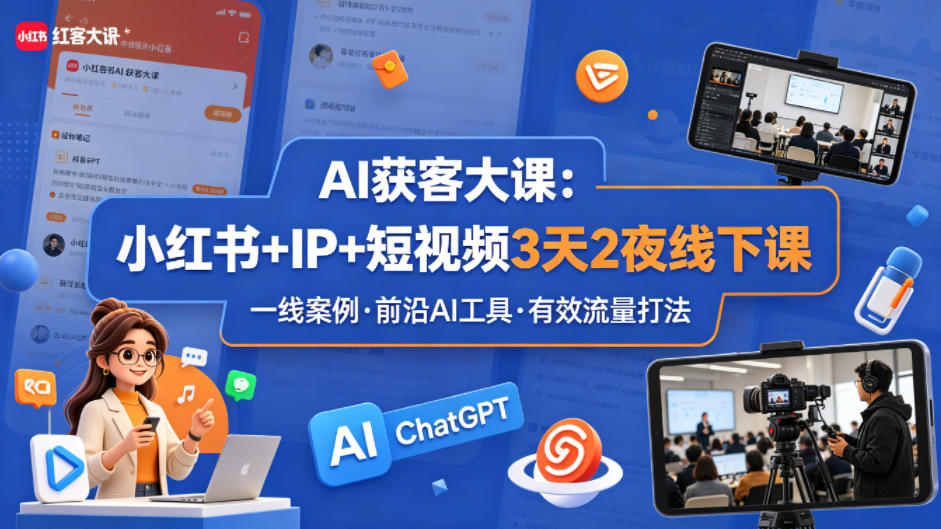 AI获客大课小红书+IP+短视频3天2夜线下课，用最真实的一线案例，最前沿的AI工具，最有效的流量打法-亿起创业网-副业兼职月入过万-自媒体、引流推广、网赚项目、短视频、技术教程等创业项目资源