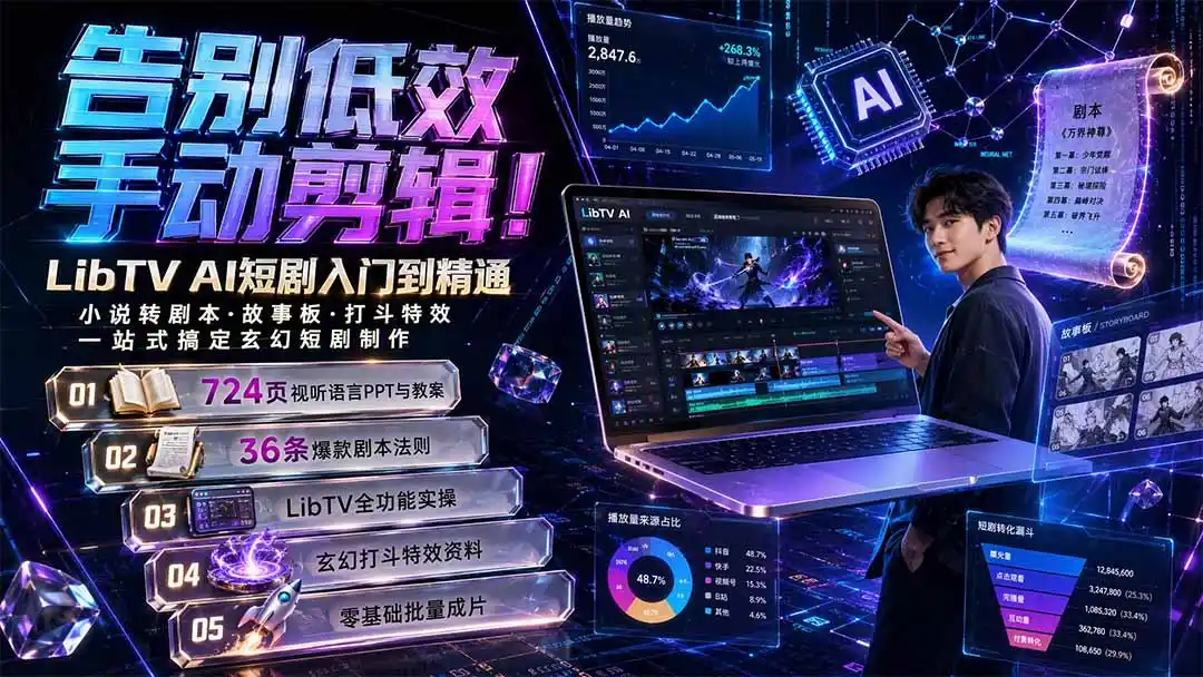 告别低效手动剪辑！LibTV AI短剧入门到精通，小说转剧本方法，故事板打斗特效一站式搞定玄幻短剧制作-亿起创业网-副业兼职月入过万-自媒体、引流推广、网赚项目、短视频、技术教程等创业项目资源