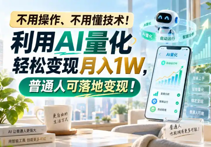 不用操作、不用懂技术！利用AI量化轻松变现月入1W，普通人可落地变现！【揭秘】-亿起创业网-副业兼职月入过万-自媒体、引流推广、网赚项目、短视频、技术教程等创业项目资源