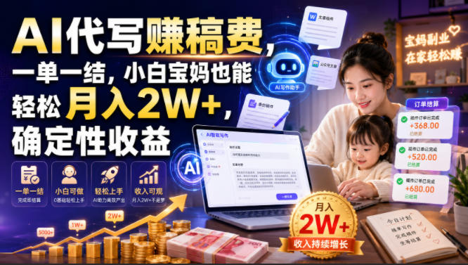AI代写賺稿费，一单一结，小白宝妈也能轻松月入2W+，确定性收益【揭秘】-亿起创业网-副业兼职月入过万-自媒体、引流推广、网赚项目、短视频、技术教程等创业项目资源