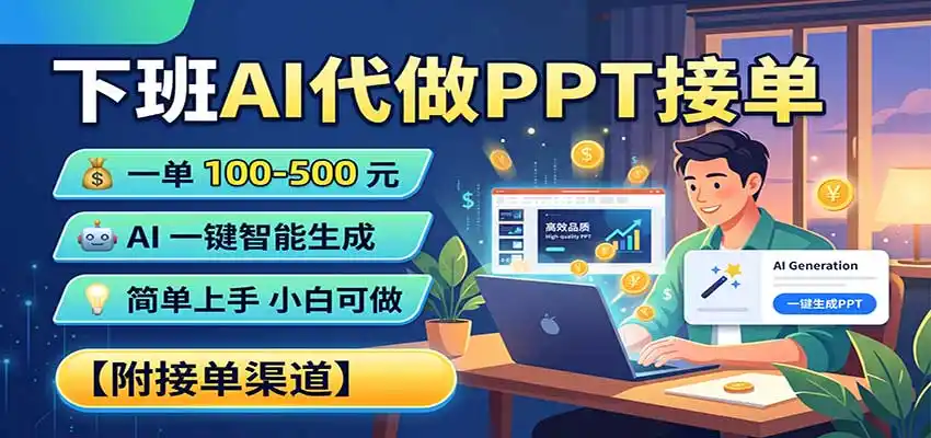 下班AI代做PPT接单,一单100-500,AI一键生成,小白也能做,附接单渠道 下班AI代做PPT接单,一单100-500,AI一键生成,小白也能做,附接单渠道