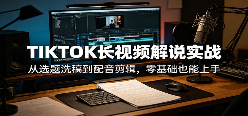 TIKTOK长视频解说实战：从选题洗稿到配音剪辑，零基础也能上手-亿起创业网-副业兼职月入过万-自媒体、引流推广、网赚项目、短视频、技术教程等创业项目资源