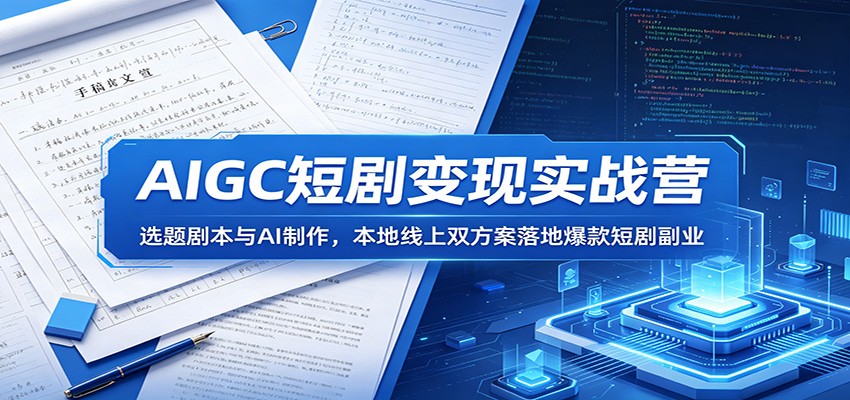 AIGC短剧变现实战营：选题剧本与AI制作，本地线上双方案落地爆款短剧副业-亿起创业网-副业兼职月入过万-自媒体、引流推广、网赚项目、短视频、技术教程等创业项目资源