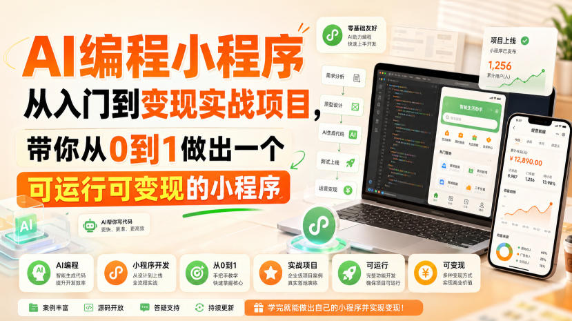 AI编程小程序从入门到变现实战项目，带你从0到1做出一个可运行可变现的小程序-亿起创业网-副业兼职月入过万-自媒体、引流推广、网赚项目、短视频、技术教程等创业项目资源