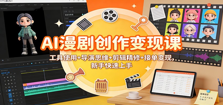 AI漫剧创作变现课：工具使用+导演思维+剪辑精修+接单变现，新手快速上手-亿佰盟网