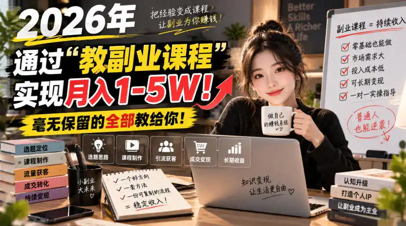 2026年通过“教副业课程”实现月入1-5W！毫无保留的全部教给你！【揭秘】-亿起创业网-副业兼职月入过万-自媒体、引流推广、网赚项目、短视频、技术教程等创业项目资源