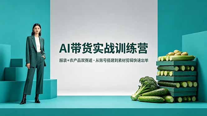 AI带货实战训练营，服装+农产品双赛道，从账号搭建到素材剪辑快速出单-亿起创业网-副业兼职月入过万-自媒体、引流推广、网赚项目、短视频、技术教程等创业项目资源