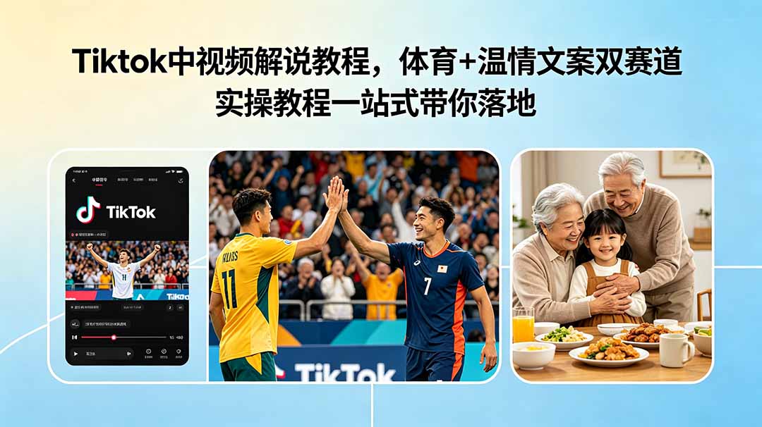 Tiktok中视频解说教程,体育+温情文案双赛道实操教程一站式带你落地-亿起创业网-副业兼职月入过万-自媒体、引流推广、网赚项目、短视频、技术教程等创业项目资源