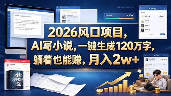 2026 风口项目，AI 写小说，一键生成 120 万字，躺着也能赚，月入 2w +-亿起创业网-副业兼职月入过万-自媒体、引流推广、网赚项目、短视频、技术教程等创业项目资源