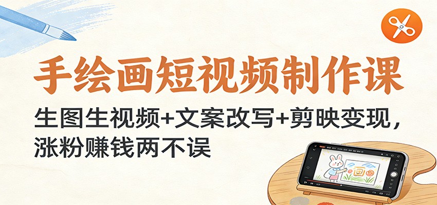 手绘画短视频制作课：生图生视频+文案改写+剪映变现，涨粉赚钱两不误-亿佰盟网
