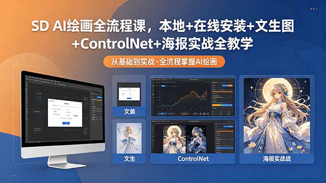 SD AI绘画全流程课，本地+在线安装+文生图+ControlNet+海报实战全教学-亿起创业网-副业兼职月入过万-自媒体、引流推广、网赚项目、短视频、技术教程等创业项目资源