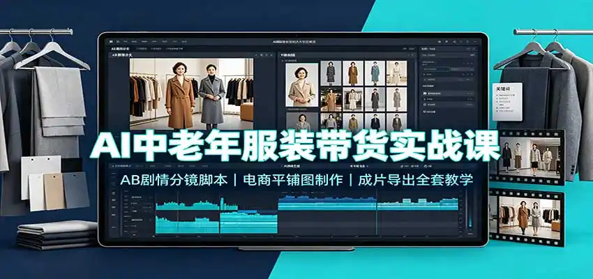 AI中老年服装带货实战课：AB剧情分镜脚本，电商平铺图制作，成片导出全套教学-亿起创业网-副业兼职月入过万-自媒体、引流推广、网赚项目、短视频、技术教程等创业项目资源