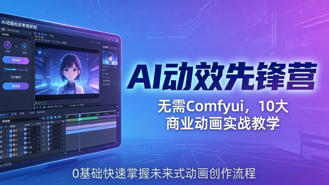 AI 动效先锋营：无需Comfyui，10大商业动画实战教学，0基础快速掌握未来式动画创作流程-亿起创业网-副业兼职月入过万-自媒体、引流推广、网赚项目、短视频、技术教程等创业项目资源