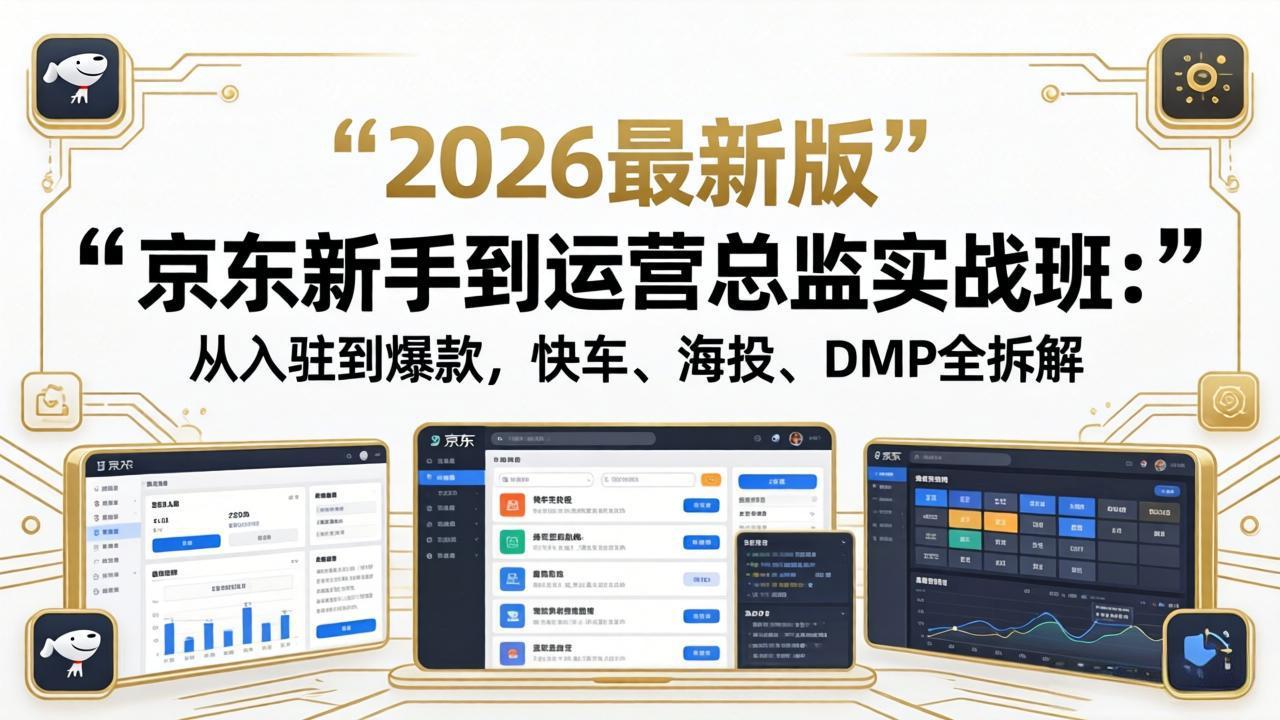 京东新手到运营总监实战班：从入驻到爆款，快车、海投、DMP全拆解，2026最新版-亿起创业网-副业兼职月入过万-自媒体、引流推广、网赚项目、短视频、技术教程等创业项目资源