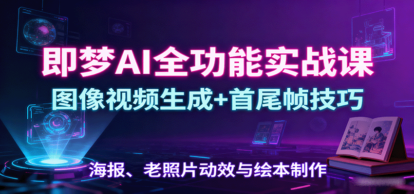 即梦AI全功能实战课：图像视频生成+首尾帧技巧，海报、老照片动效与绘本制作-亿佰盟网