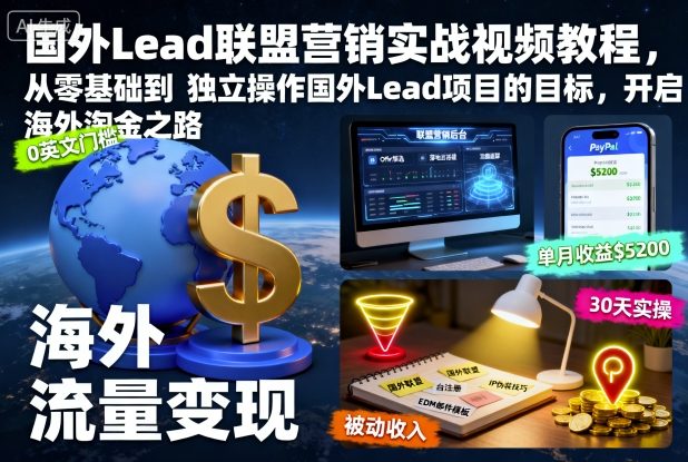 国外Lead联盟营销实战视频教程,从零基础到独立操作国外Lead项目的目标,开启海外淘金之路-亿佰盟网