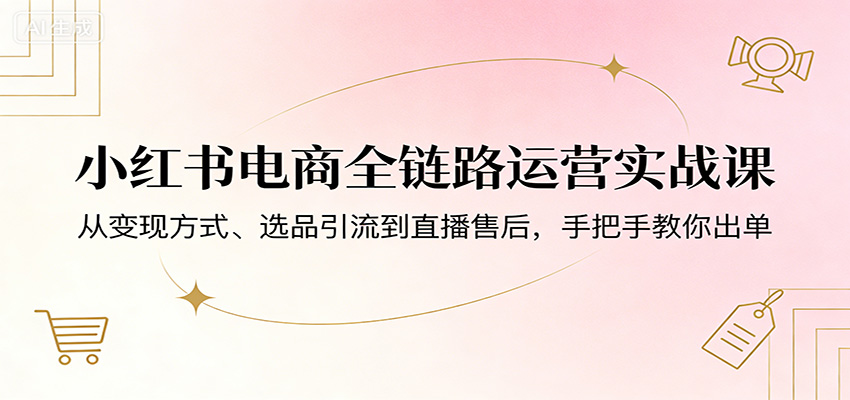 小红书电商全链路运营实战课：从变现方式、选品引流到直播售后，手把手教你出单-亿起创业网-副业兼职月入过万-自媒体、引流推广、网赚项目、短视频、技术教程等创业项目资源